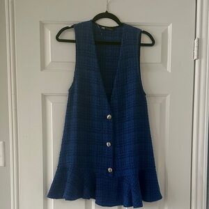 Zara Navy Sleeveless Ruffle Vest